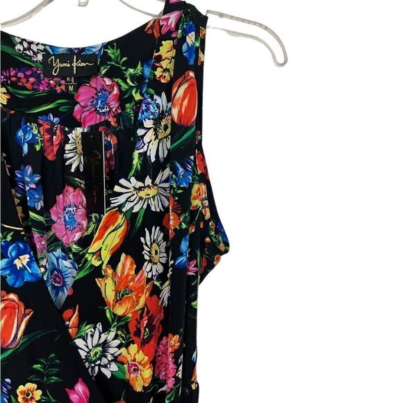 Yumi Kim Black Multi-Color Floral Vibrant 100% Silk Wrap Dress Size Medium - Picture 5 of 9